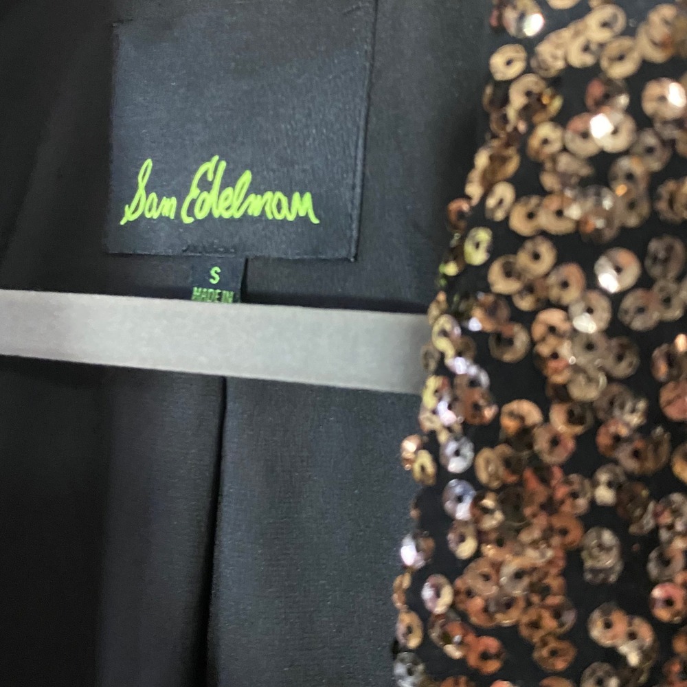 Sam Edelman Sequin Jacket Bronze Gold Black Party Sparkle Small S - Picture 3 of 5